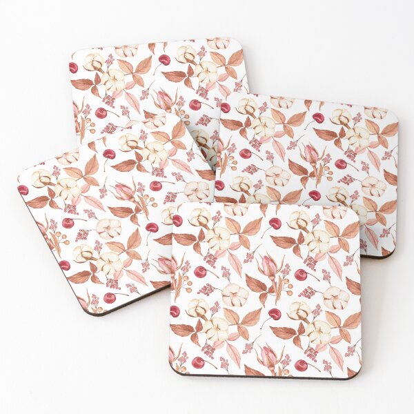 Item preview, Cotton, rosebuds and cherries on white designed and sold by Flowersforbear.