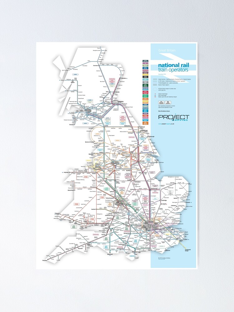 Alternate view of Great Britain national rail train operators map Poster