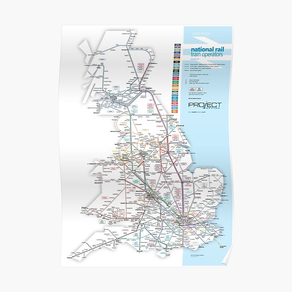 Great Britain national rail train operators map Poster