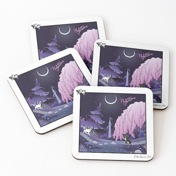 Item preview, Nighttime - featuring the two cheeky Cats Tipsy & Tapsy. By Cute Kawaii Art. designed and sold by CuteKawaiiArt.