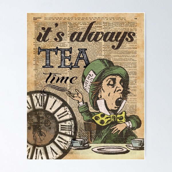 Artikel-Vorschau von "Es ist immer Teezeit" Mad Hatter Dictionary Art, designt und verkauft von DictionaryArt.