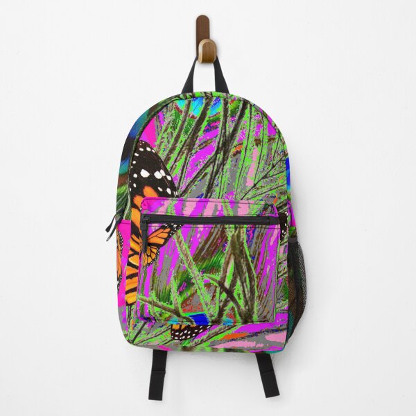 Item preview, MONARCH BUTTERFLIES & GREEN PEACOCK FEATHERS FUCHSIA ART designed and sold by sharlesart.