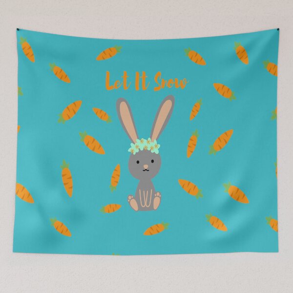 Item preview, Let It Snow Bunny and carrots merry christmas light blue background designed and sold by oxoxoxo.