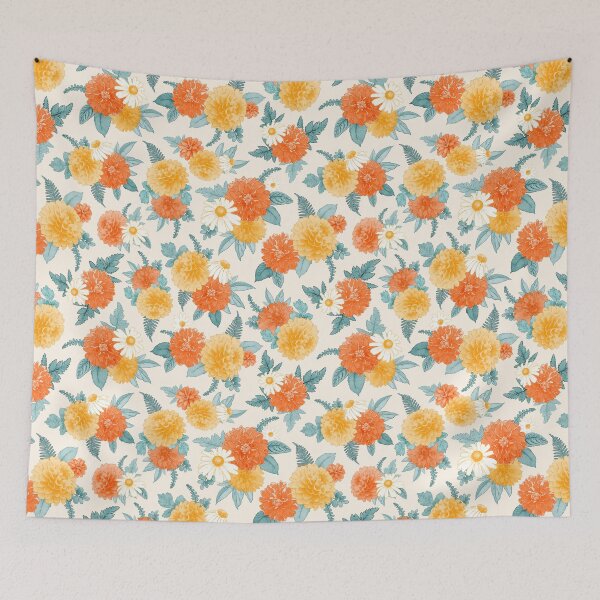 Item preview, Watercolor Dahlias & Daisies; Fall / Autumn Bright Floral Pattern designed and sold by KearonAlexandra.