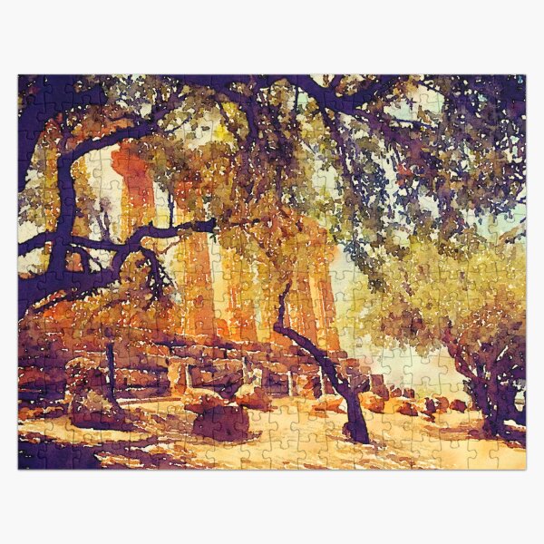 Temple and Olive Trees, Agrigento, Sicily Jigsaw Puzzle