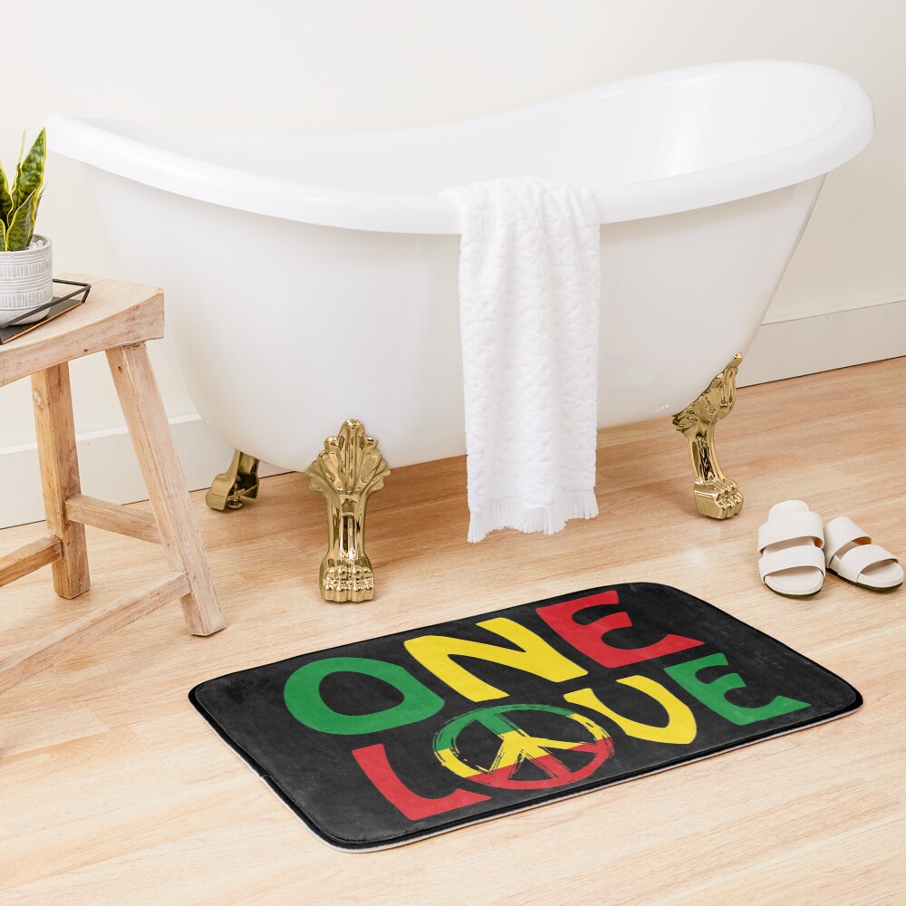 ONE LOVE with Peace Symbol Bath Mat