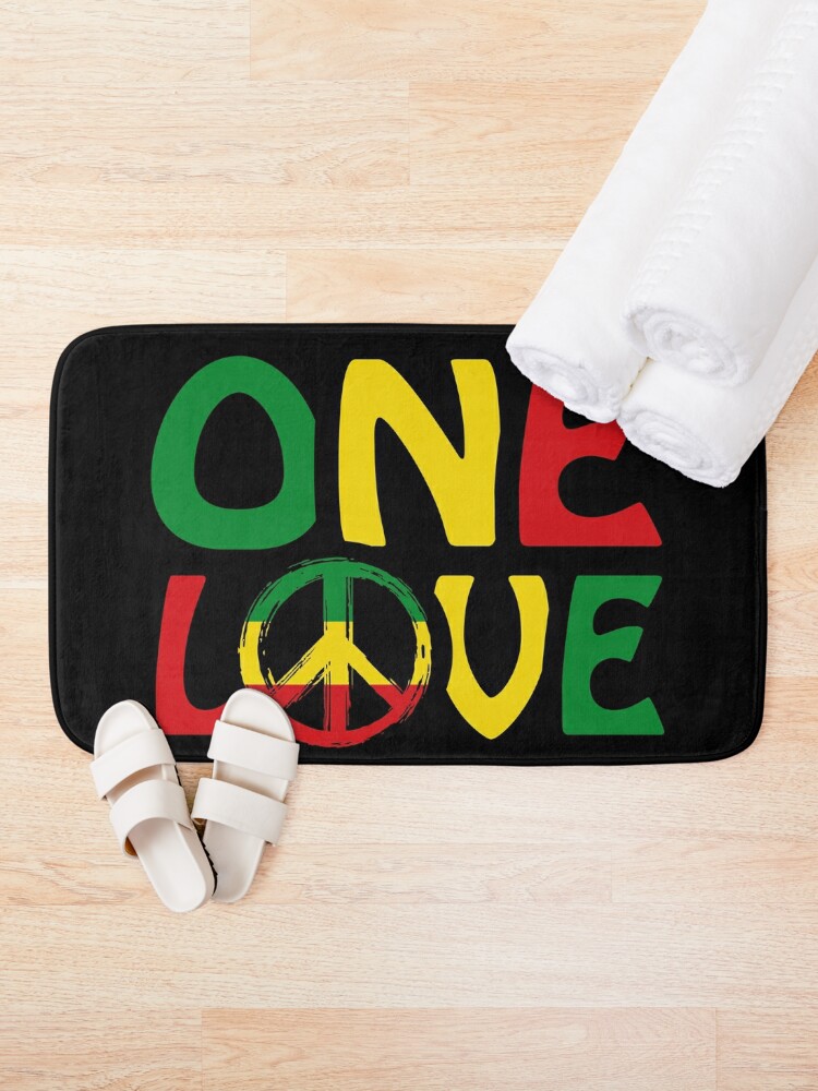 Alternate view of ONE LOVE with Peace Symbol Bath Mat