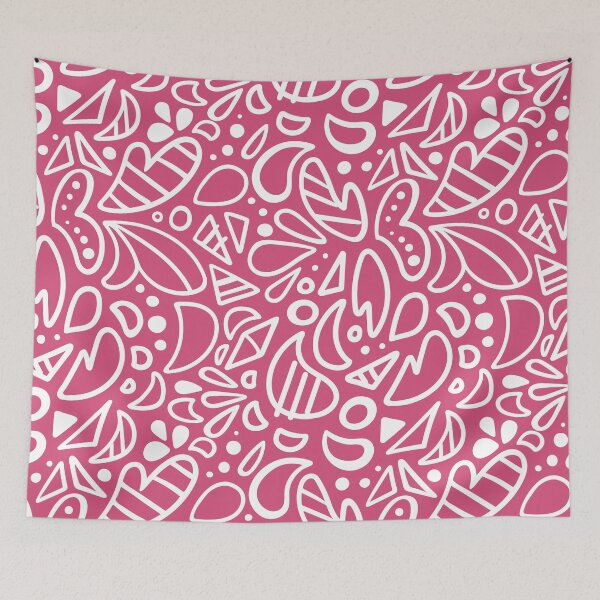 Item preview, White outline on pink background Doodle pattern.  designed and sold by Elena Romashko.