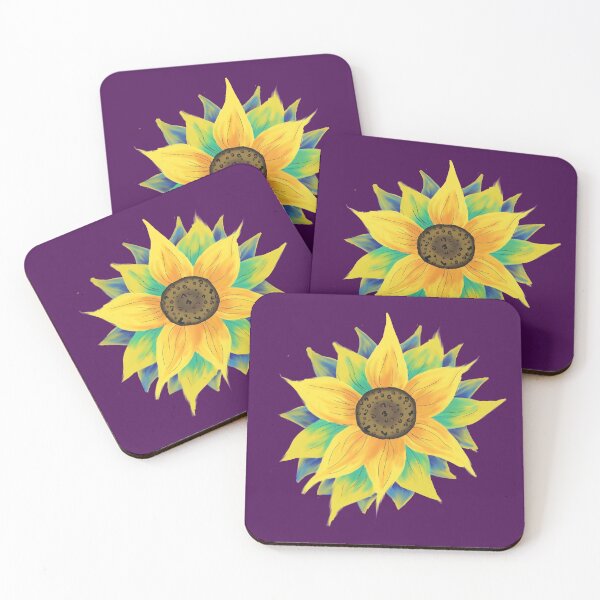 Wood Burned Sunflower Coasters Handmade Stocking Stuffer Rustic