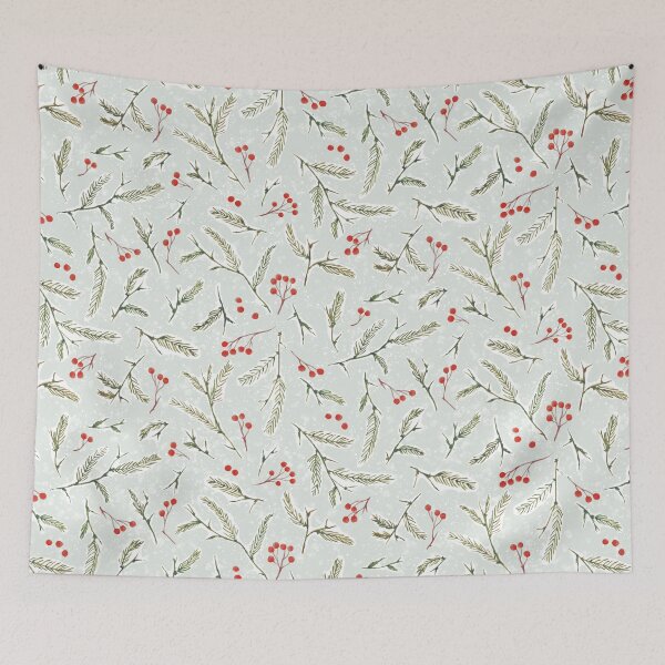Item preview, Pine and Berries Watercolor Green Frost designed and sold by Jacqueline Maldonado.