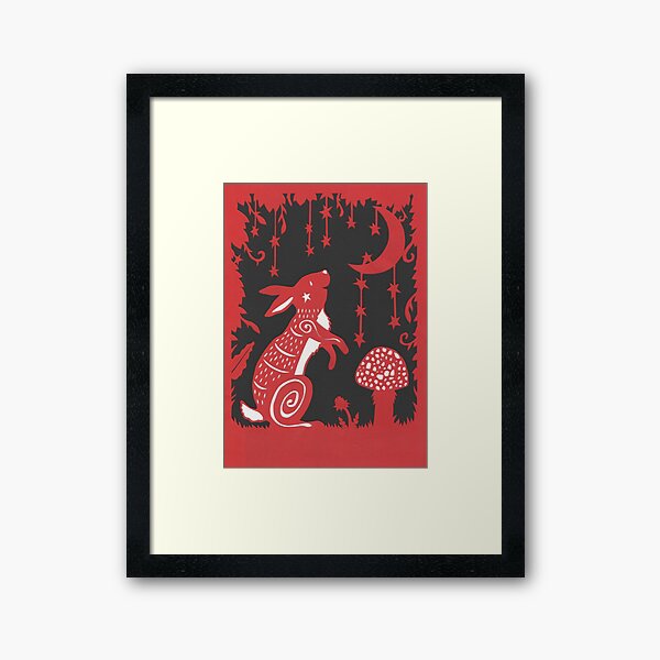 Folk Moongazing Rabbit Under the Stars Framed Art Print
