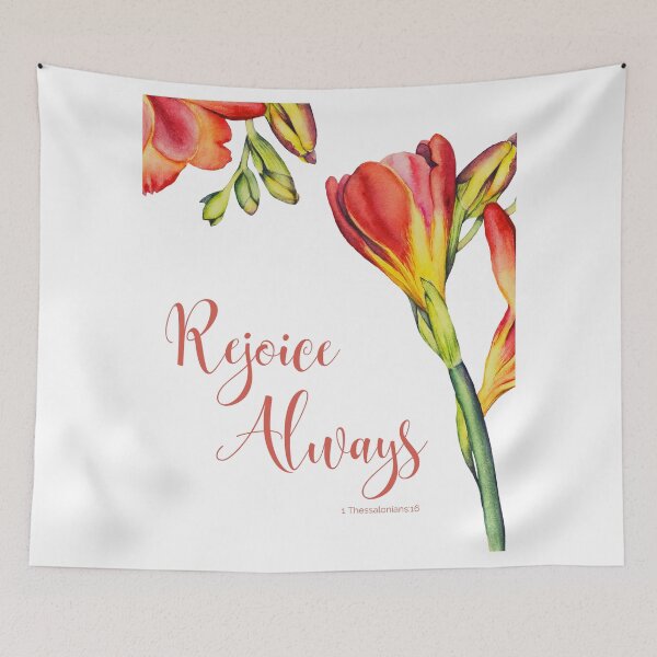 Item preview, 1 Thessalonians 5:16 Red and Yellow Floral Rejoice Always Scripture designed and sold by VerseTastic.