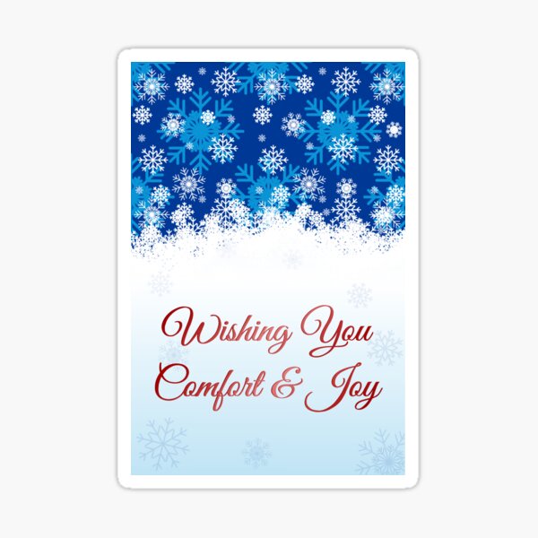 Snowdrift Greeting Card - Comfort & Joy (Blue w/ red text) Sticker