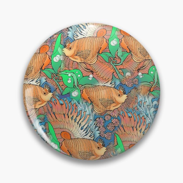 Item preview, Colorized Pattern of Fish under the sea Black and White Drawing Pattern designed and sold by WatersEdgeGal.