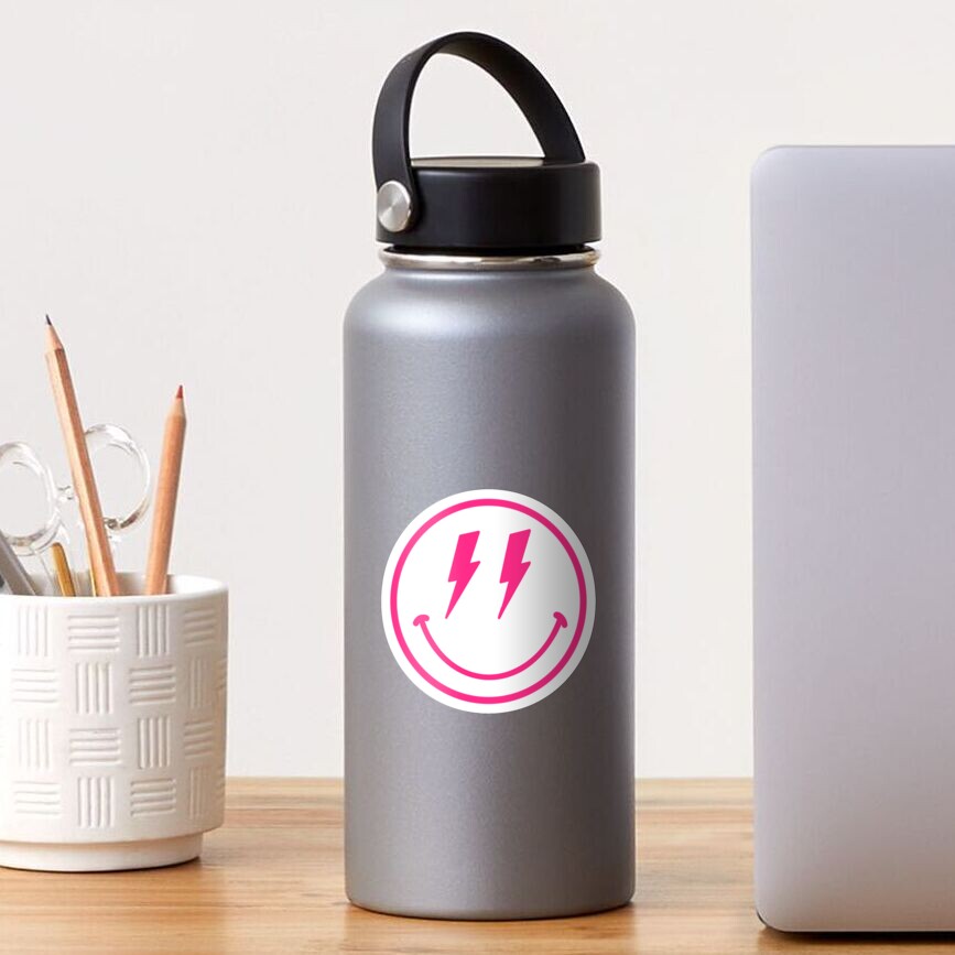 Pink Lightning Bolt Smiley Face Sticker
