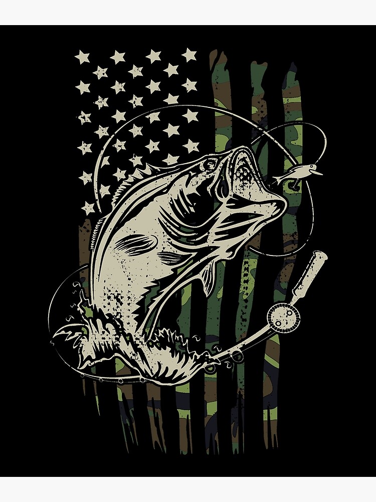  Fishing Camouflage US American Flag Bass Fish Fisherman Camo T- Shirt : Clothing, Shoes & Jewelry