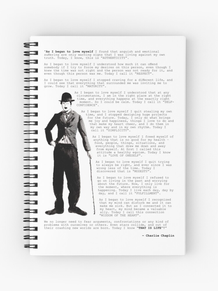 Charlie Chaplin Zitat Als Ich Anfing Mich Selbst Zu Lieben Spiralblock Von Eveliart Redbubble