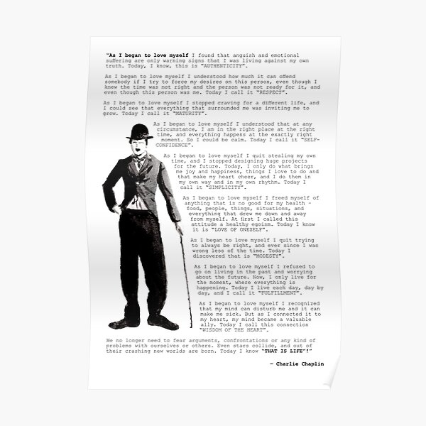 Cita de Charlie Chaplin; Cuando comencé a amarme Póster