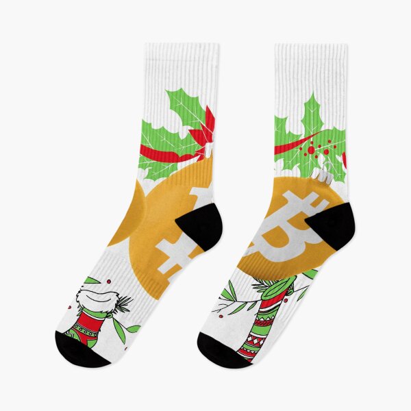 Item preview, Triple Christmas Bitcoin Ornaments with Stockings hanging below. designed and sold by Cryptotease.