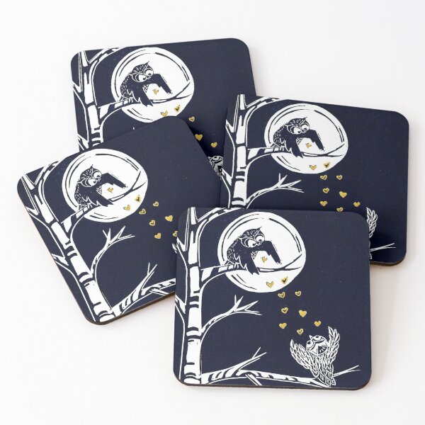Item preview, Hugs from Afar Owls Linocut designed and sold by Maddy Bennett.