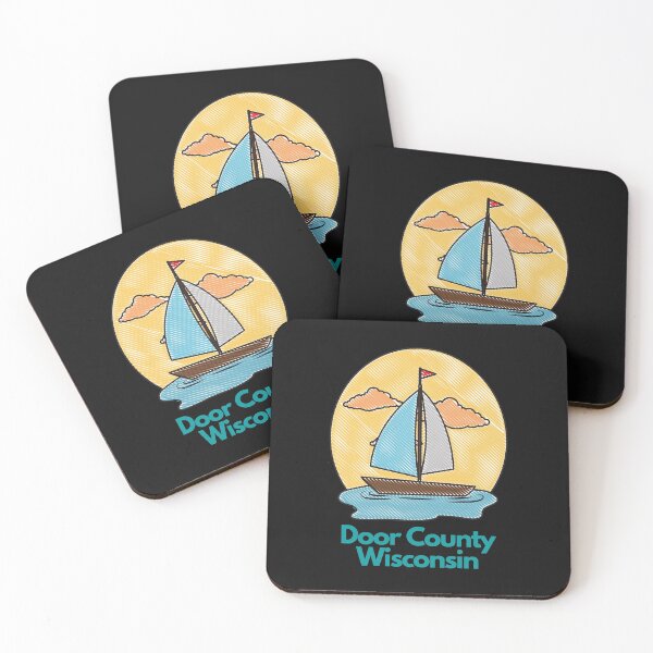 Item preview, Door County Wisconsin Sailboat Boating Design Fishing Camping Outdoors RVing Hiking Graphic Drawing Design Lake Michigan Travel Vacation Camping Sticker designed and sold by fineartprints1.