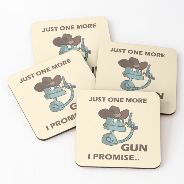Item preview, Just one more gun i promise, retro cute cowboy robot holding a gun and smokes cigarettes designed and sold by SGS-.