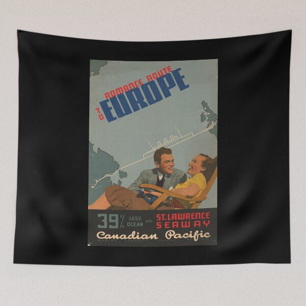 Item preview, retro classic Romance Route to Europe poster designed and sold by CorasPosters.