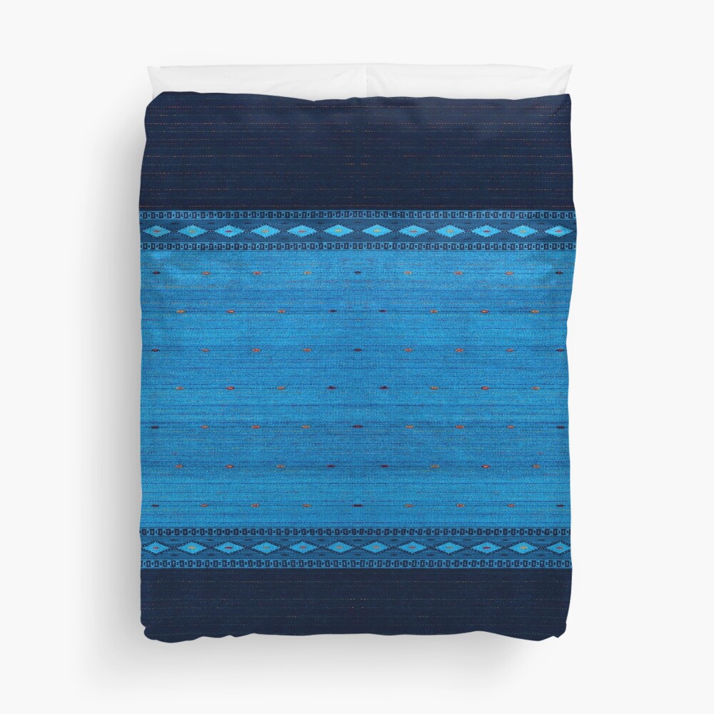 Indigo Ocean Blue, Traditional North Moroccan Handmade Style Design Duvet Cover