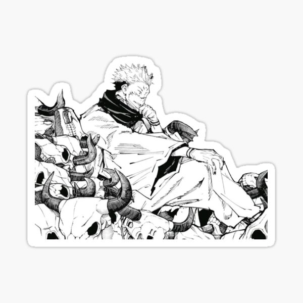 Ryomen Sukuna assis sur des crânes d'animaux Sticker