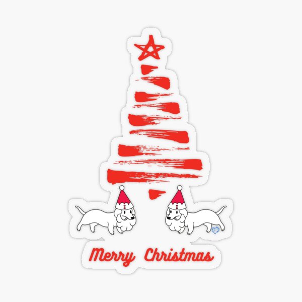 Brushed Red Christmas Tree with 2 Santa Dachies Transparent Sticker