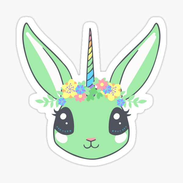 Vista previa del artículo con la obra «Unicornio Conejo Verde con Flores de Colores», diseñado y vendido por zeliche mohammed.