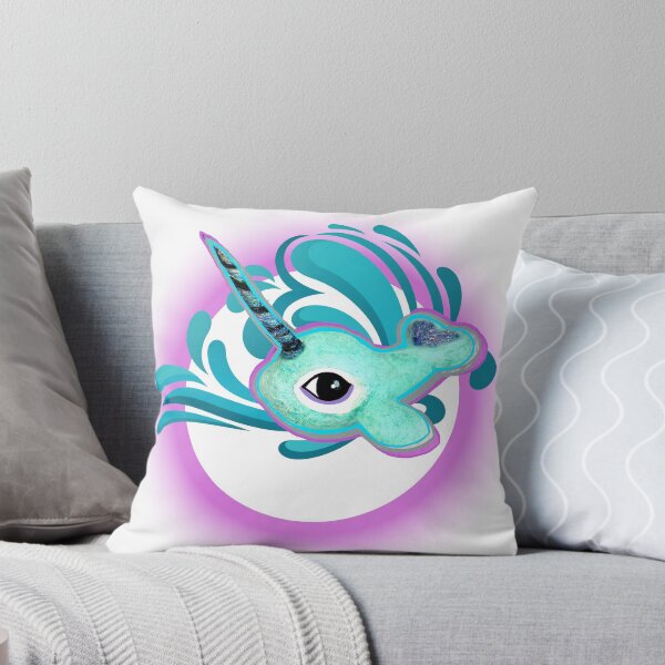 Item preview, cute kawaii character narwhal normie in bright blue graphic ocean wave print designed and sold by Adorbits4ever.