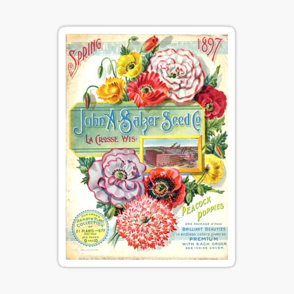 Peacock poppies - John A. Salzer Seed co. 1897 Sticker