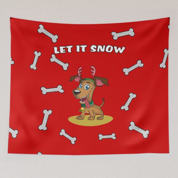 Item preview, Let It Snow Cute Dog and Bones Merry Christmas red background designed and sold by oxoxoxo.