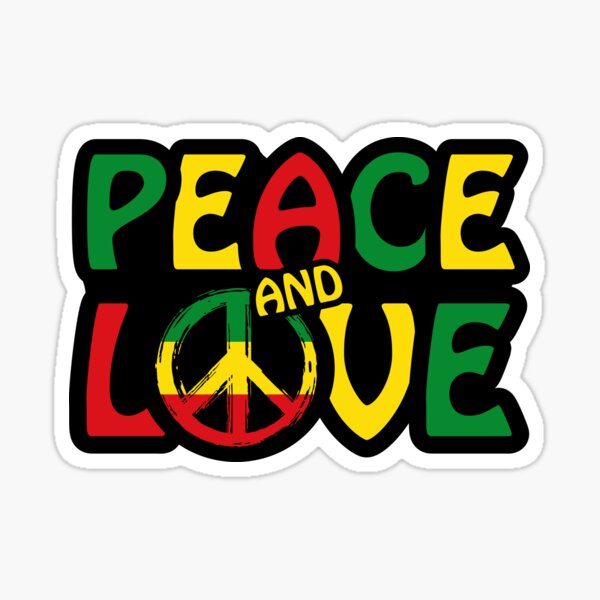 PEACE AND LOVE, with Peace Symbol and Reggae Colors Sticker