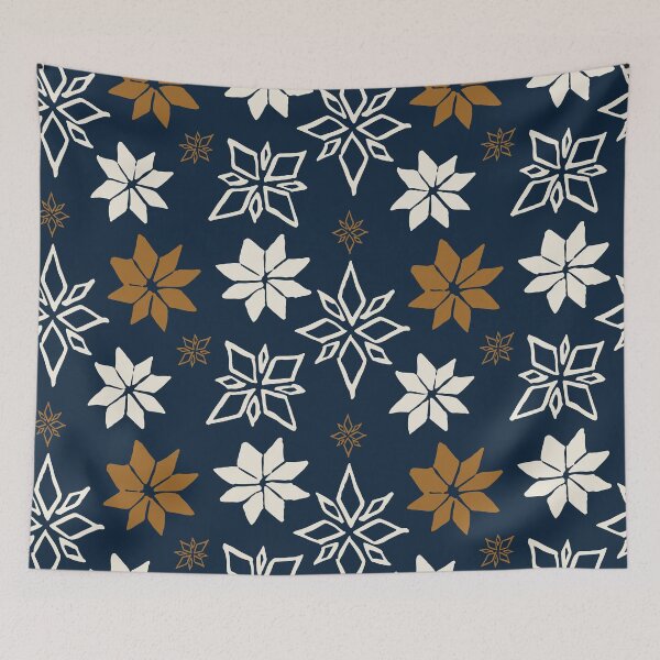 Item preview, Hand Painted Nordic Shapes, Umber and White on Navy designed and sold by KShedenhelm.