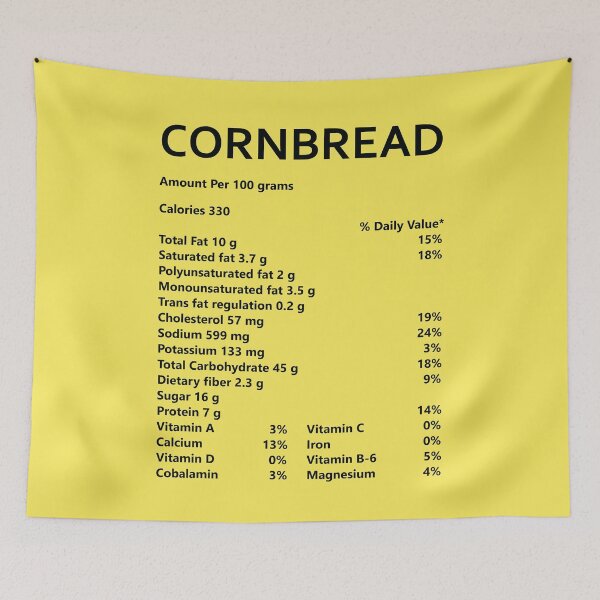 Item preview, Cornbread Nutrition Facts designed and sold by hockeng.