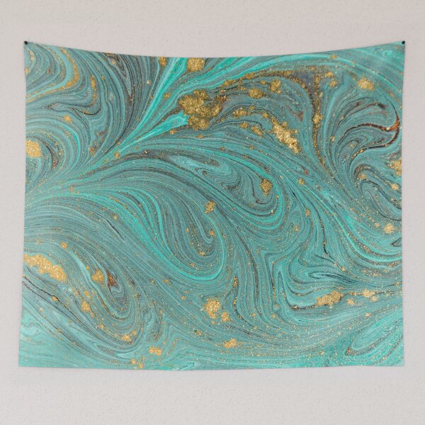 Item preview, Swirly Teal and Gold Glitter Effect Marbled Pattern designed and sold by WOW TeesAndThings.