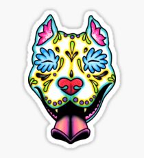 Slobbering Pit Bull - Day of the Dead Sugar Skull Pitbull Dog Sticker
