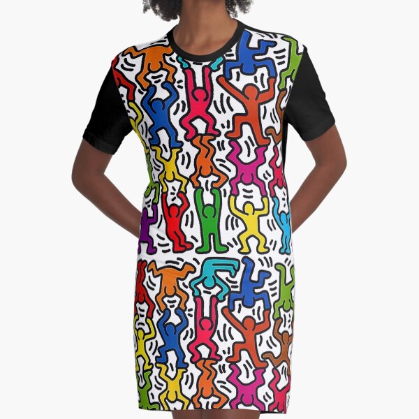 Keith Haring Stick Figure Acrobats Graphic T-Shirt Dress
