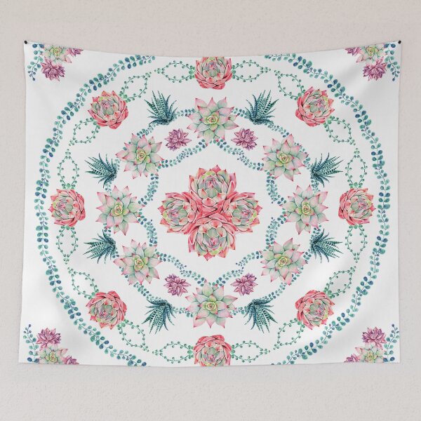 Item preview, SUCCULENTS ROUND PATTERN - WHITE designed and sold by Flowers-Dreams.