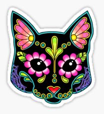 Day of the Dead Cat in Black Sugar Skull Kitty Sticker