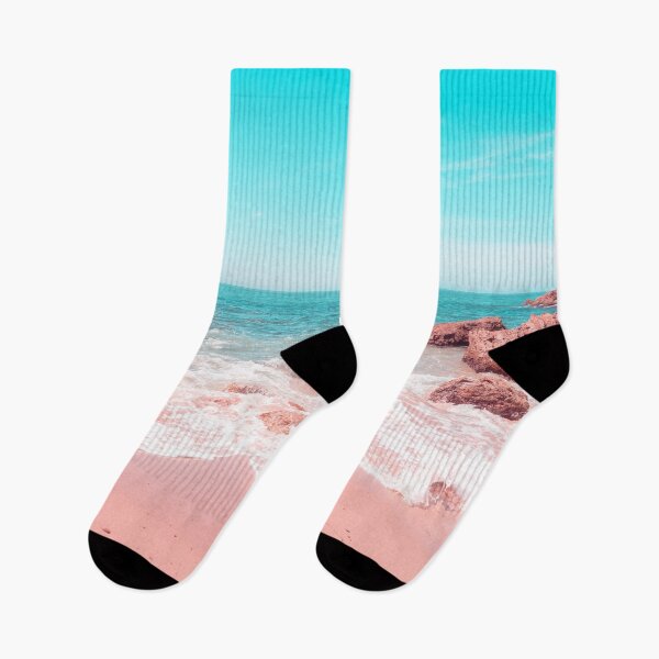 Item preview, Transcending Reality - Rocky Beachscape in Coral Pink and Turquoise designed and sold by Georgia Mizuleva.