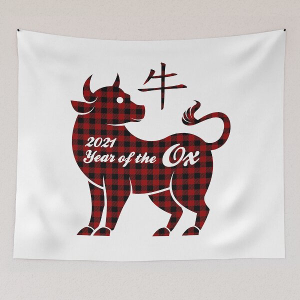 Item preview, Chinese Year Of The Ox - Buffalo Plaid Silhouette designed and sold by Happy Puppy Print On Demand.