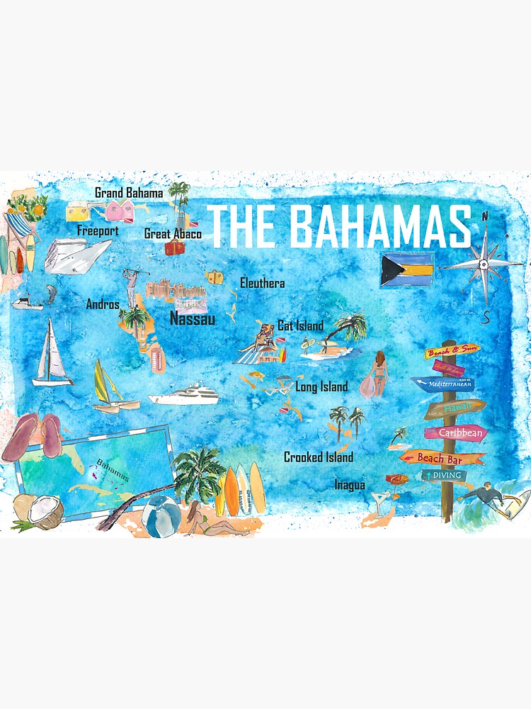 The Bahamas Illustrated Map with Main Roads Landmarks and Highlights by artshop77