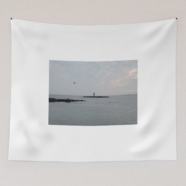 Item preview, Lighthouse and flying migratory birds in the early morning on a cloudy day in Gujwa, Jeju island in Korea designed and sold by human8891.