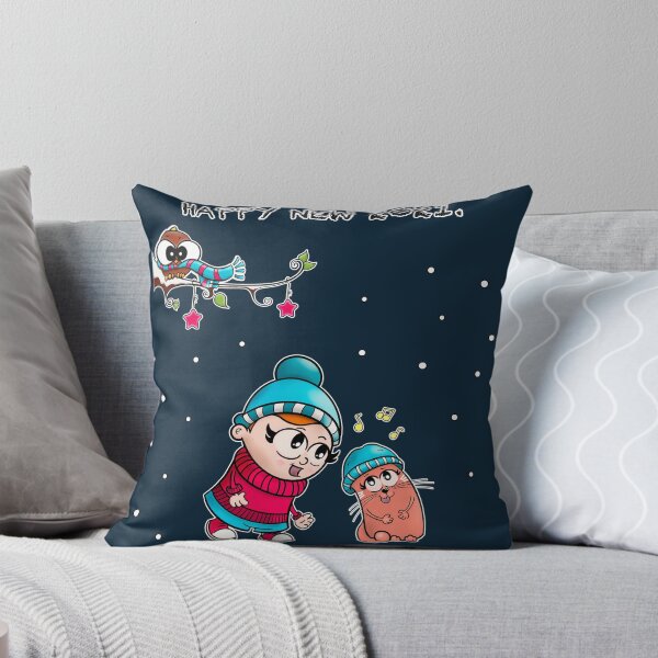 Item preview, Cute cat, lovely girl and birdie, together wishing you a Happy New Year 2021 designed and sold by Nicoartlines.