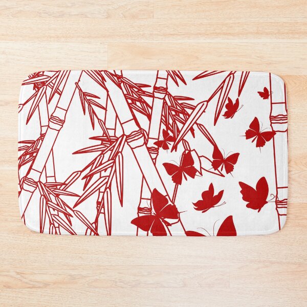 Item preview, Minimalist Floral Line Art Pattern With Bambu Leaves & Butterfly Design | Red And  White designed and sold by ukoko.