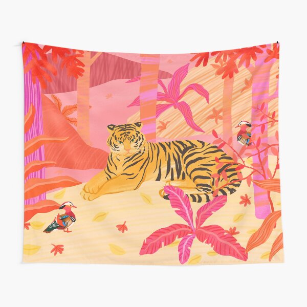 Tiger and Mandarin Ducks Tapestry