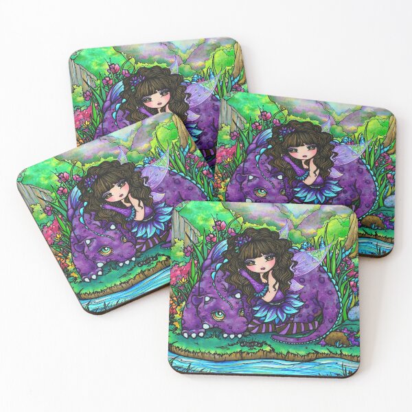 Item preview, Fairy Girl and Dragon Whimsical Nature Scene Fantasy Art designed and sold by hannahlynnart.